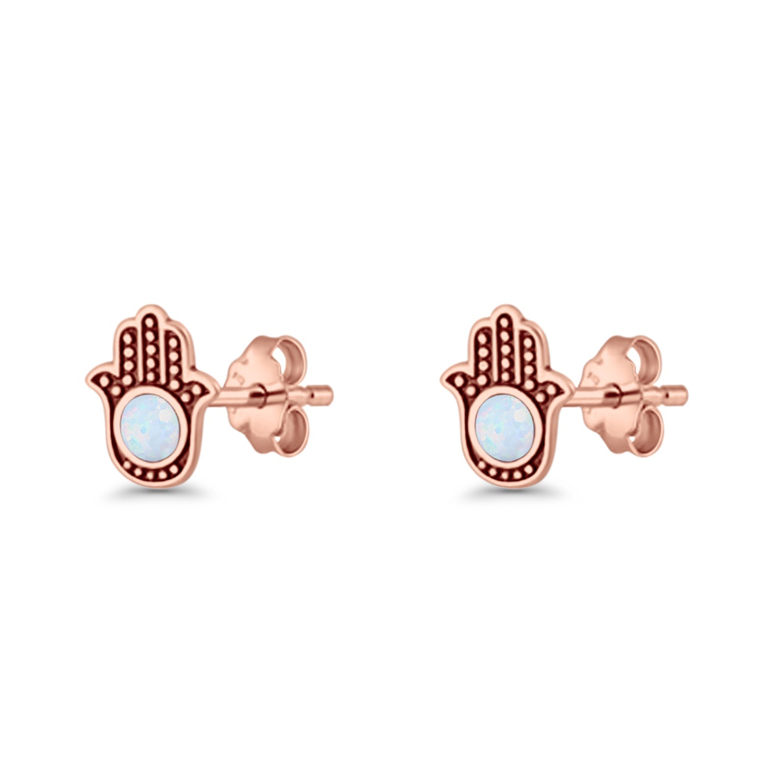 Round 9mm Lab Created Opal Hand Of Hamsa Stud Earring Oxidized 925 Sterling Silver