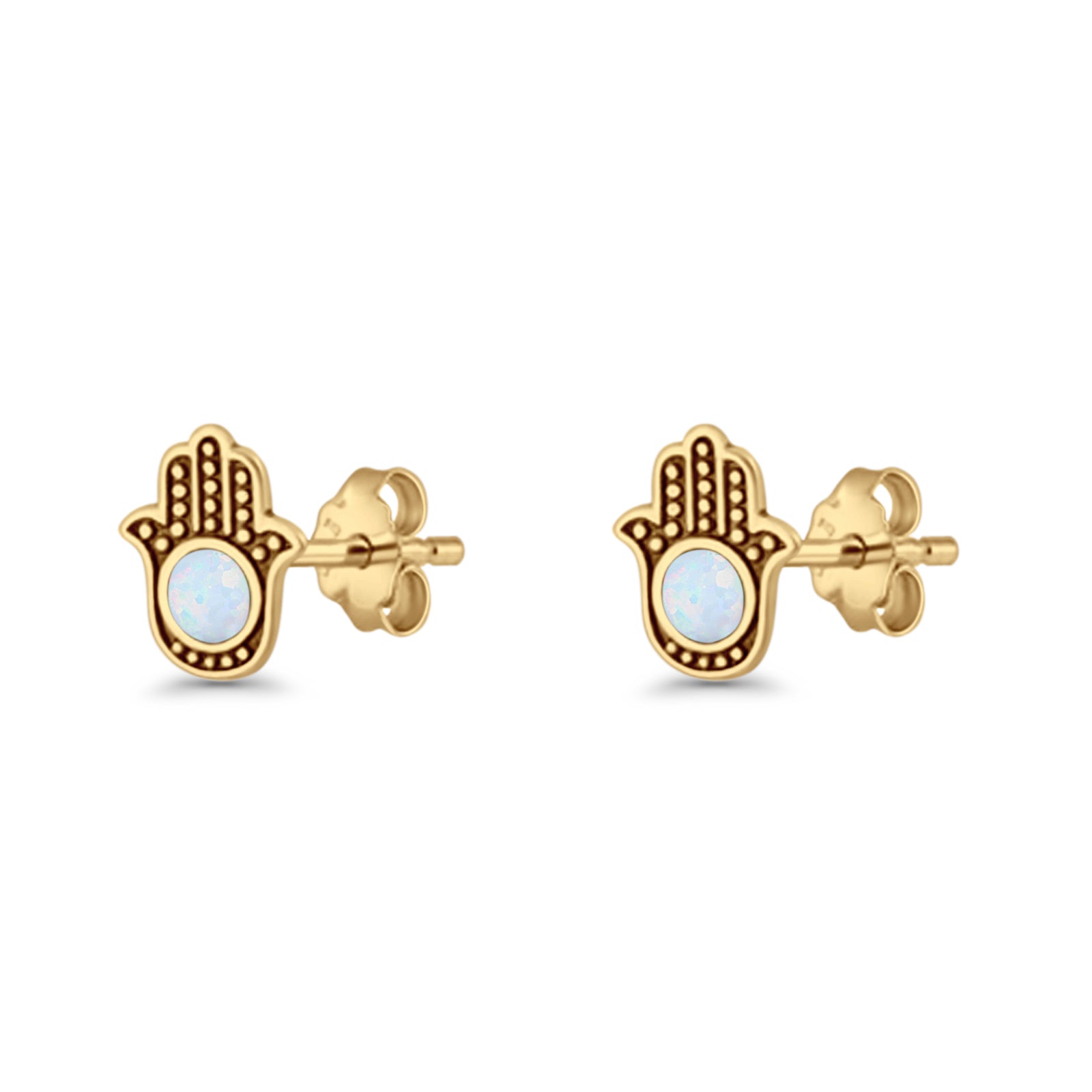 Round 9mm Lab Created Opal Hand Of Hamsa Stud Earring Oxidized 925 Sterling Silver