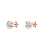 Round 3.9mm Lab Created Opal Flower Stud Earring 925 Sterling Silver