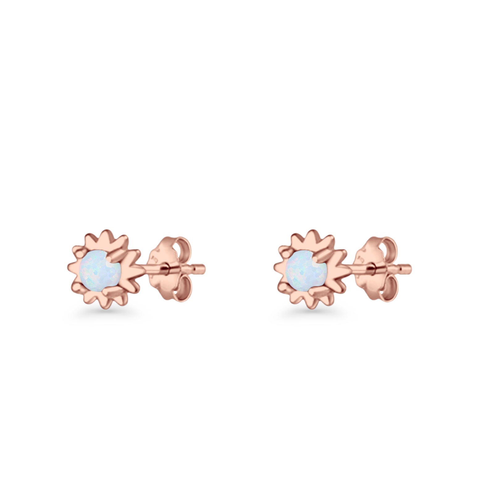 Round 3.9mm Lab Created Opal Flower Stud Earring 925 Sterling Silver