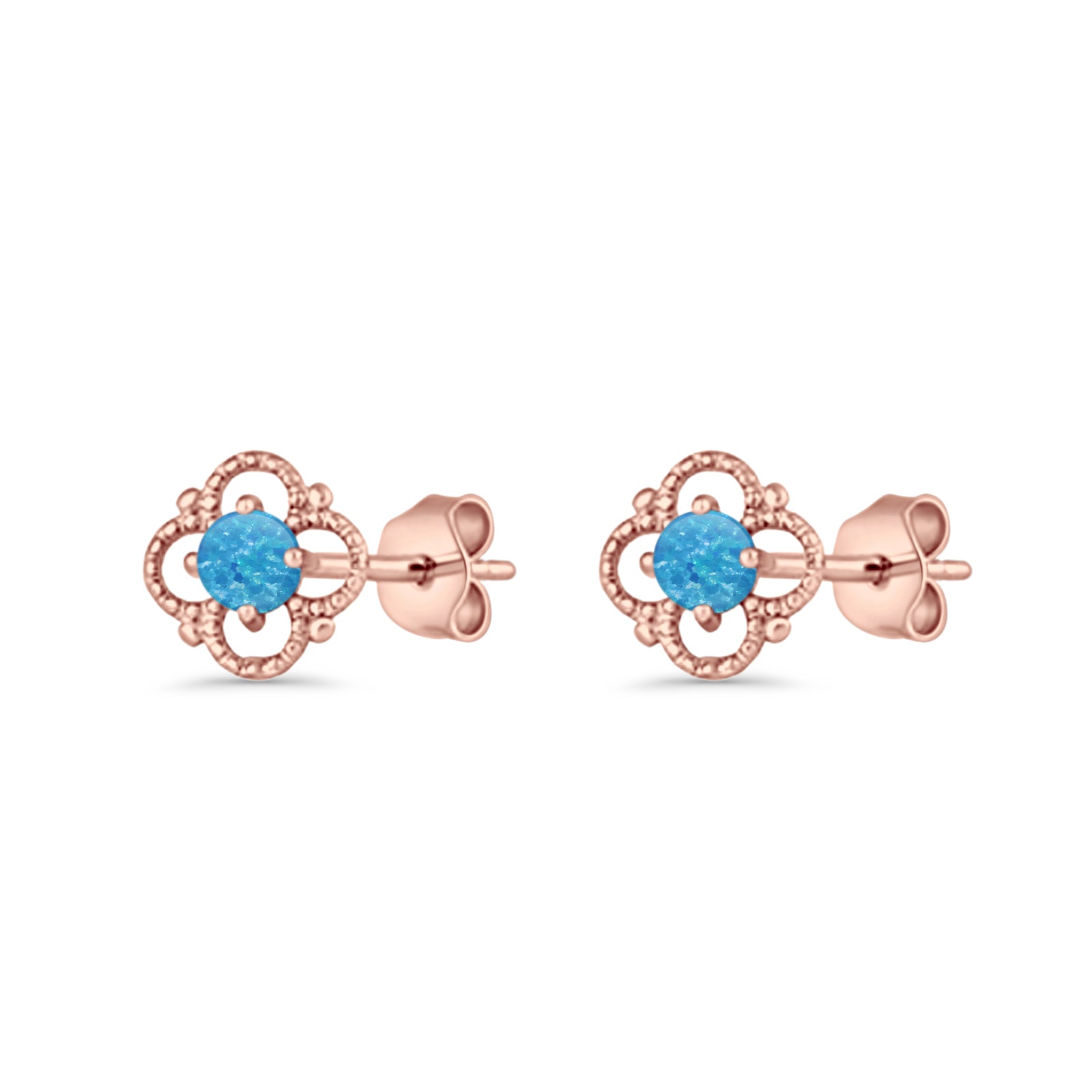 Round 6.5mm Lab Created Opal Four Leaf Clover Stud Earring 925 Sterling Silver