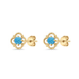 Round 6.5mm Lab Created Opal Four Leaf Clover Stud Earring 925 Sterling Silver