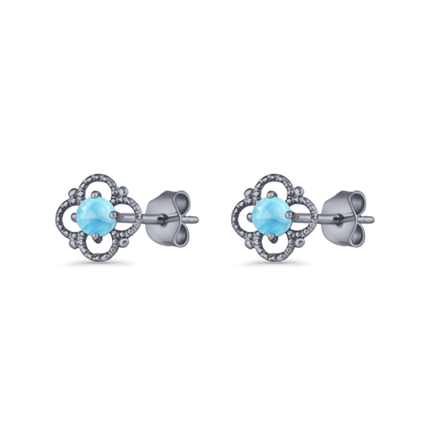 Round 6.5mm Lab Created Opal Four Leaf Clover Stud Earring 925 Sterling Silver