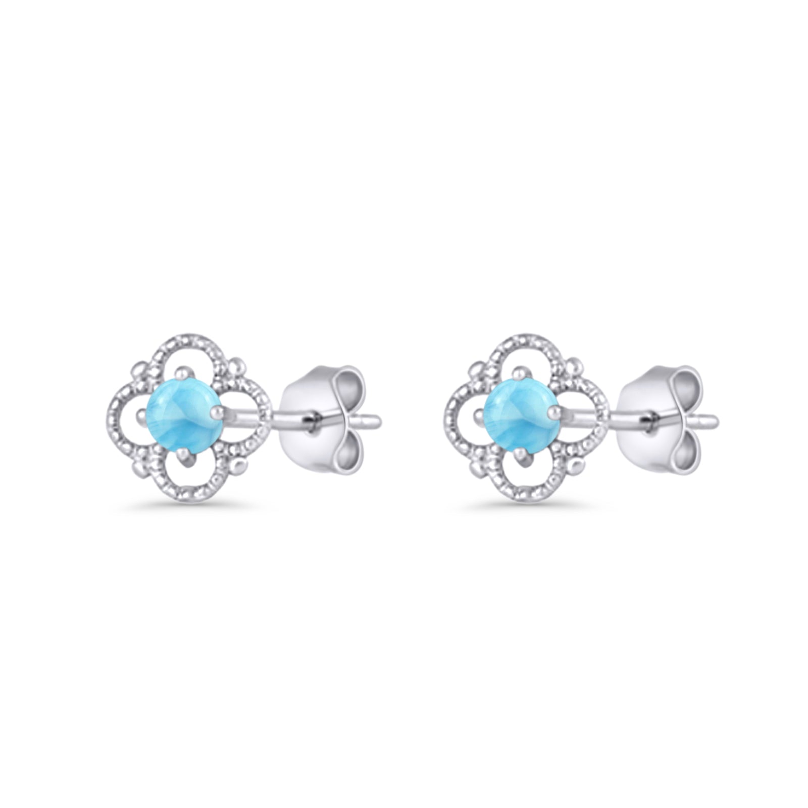Round 6.5mm Lab Created Opal Four Leaf Clover Stud Earring 925 Sterling Silver
