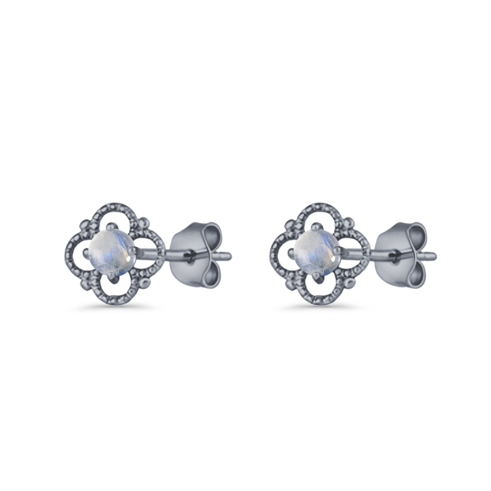 Round 6.5mm Lab Created Opal Four Leaf Clover Stud Earring 925 Sterling Silver