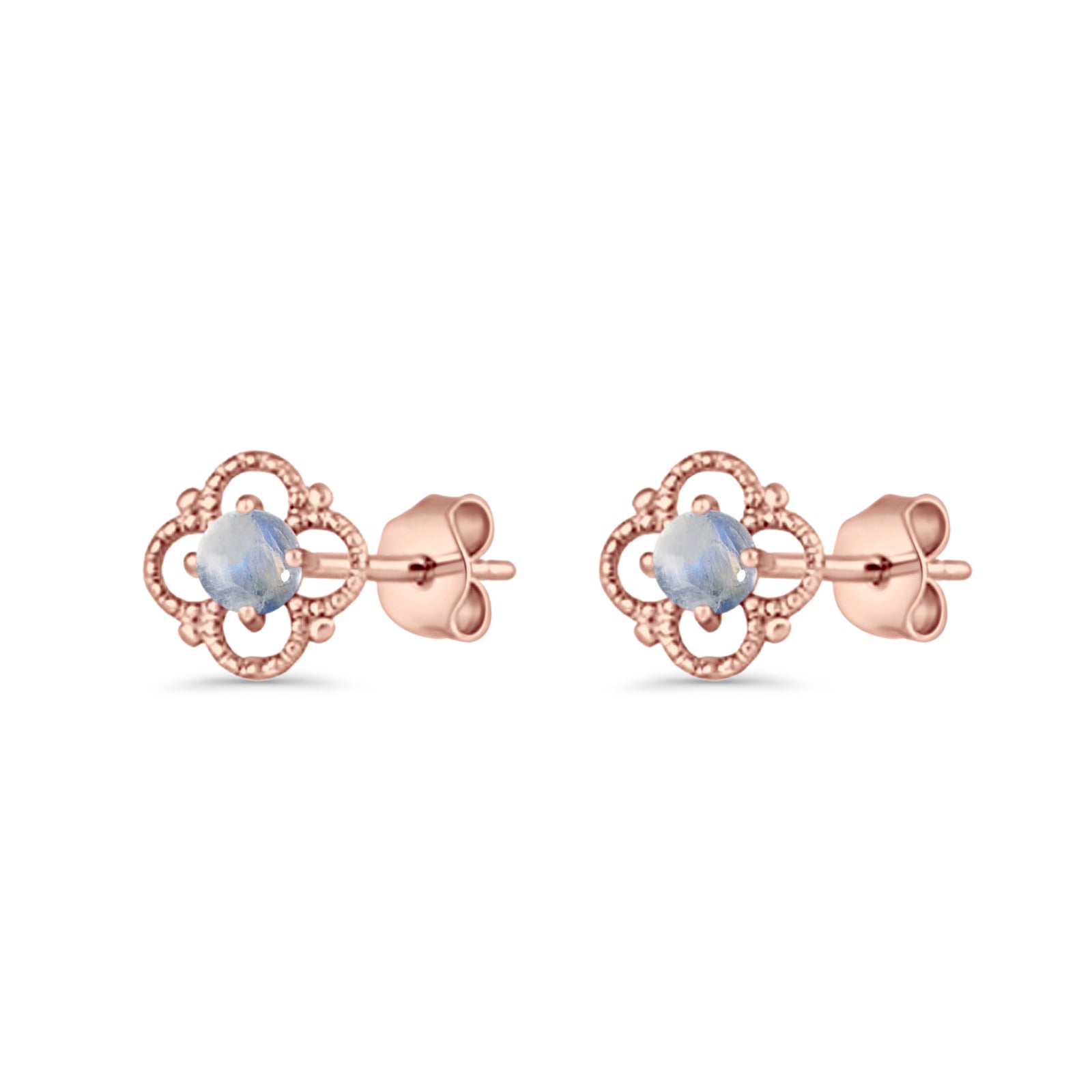 Round 6.5mm Lab Created Opal Four Leaf Clover Stud Earring 925 Sterling Silver