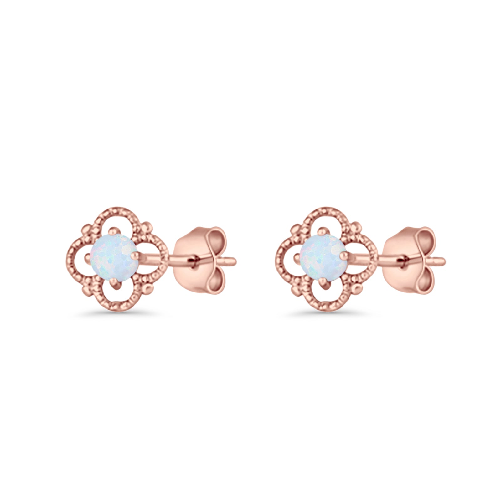 Round 6.5mm Lab Created Opal Four Leaf Clover Stud Earring 925 Sterling Silver