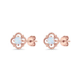 Round 6.5mm Lab Created Opal Four Leaf Clover Stud Earring 925 Sterling Silver