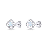 Round 6.5mm Lab Created Opal Four Leaf Clover Stud Earring 925 Sterling Silver