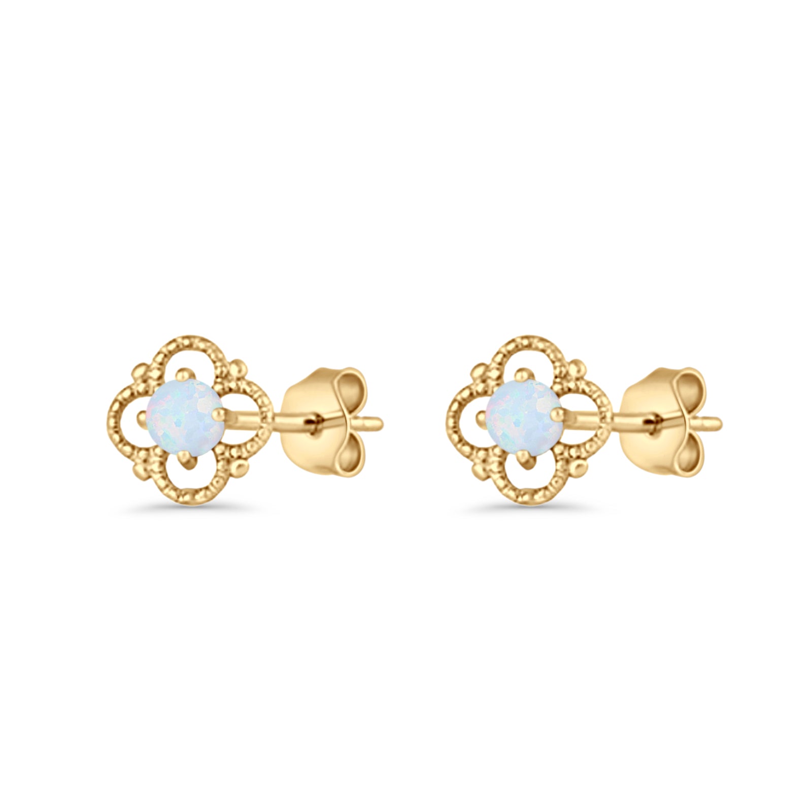 Round 6.5mm Lab Created Opal Four Leaf Clover Stud Earring 925 Sterling Silver