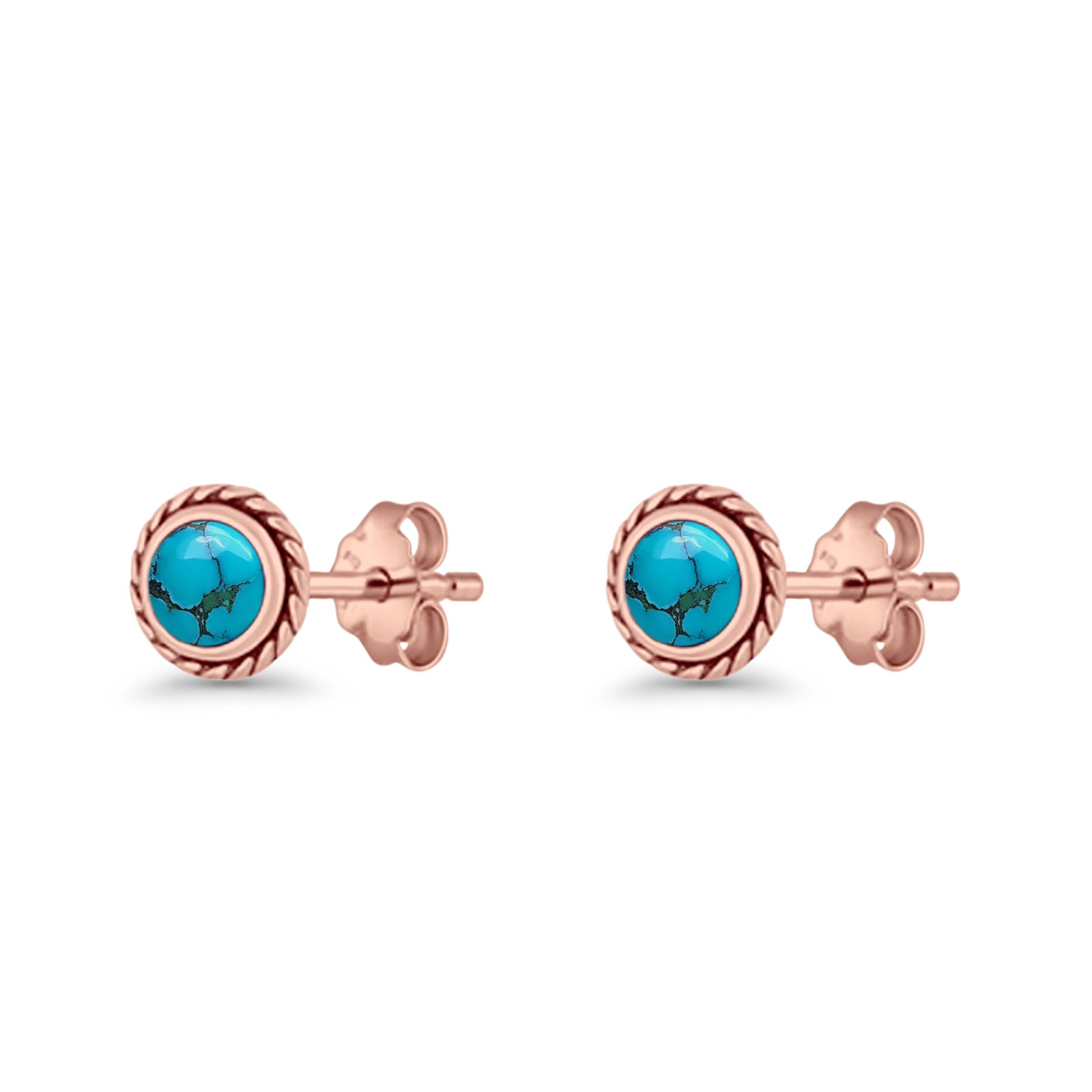 Round Twisted Rope Stud Earring Lab Created Opal 925 Sterling Silver