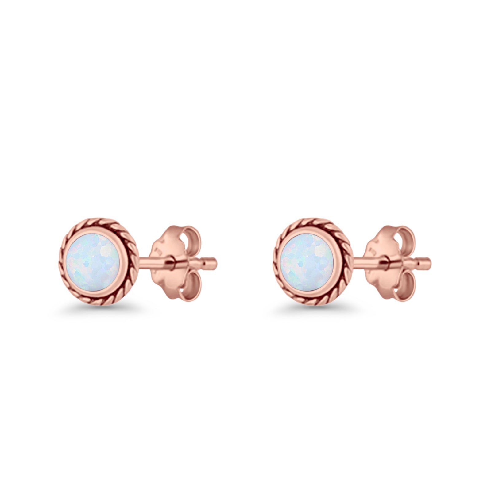 Round Twisted Rope Stud Earring Lab Created Opal 925 Sterling Silver