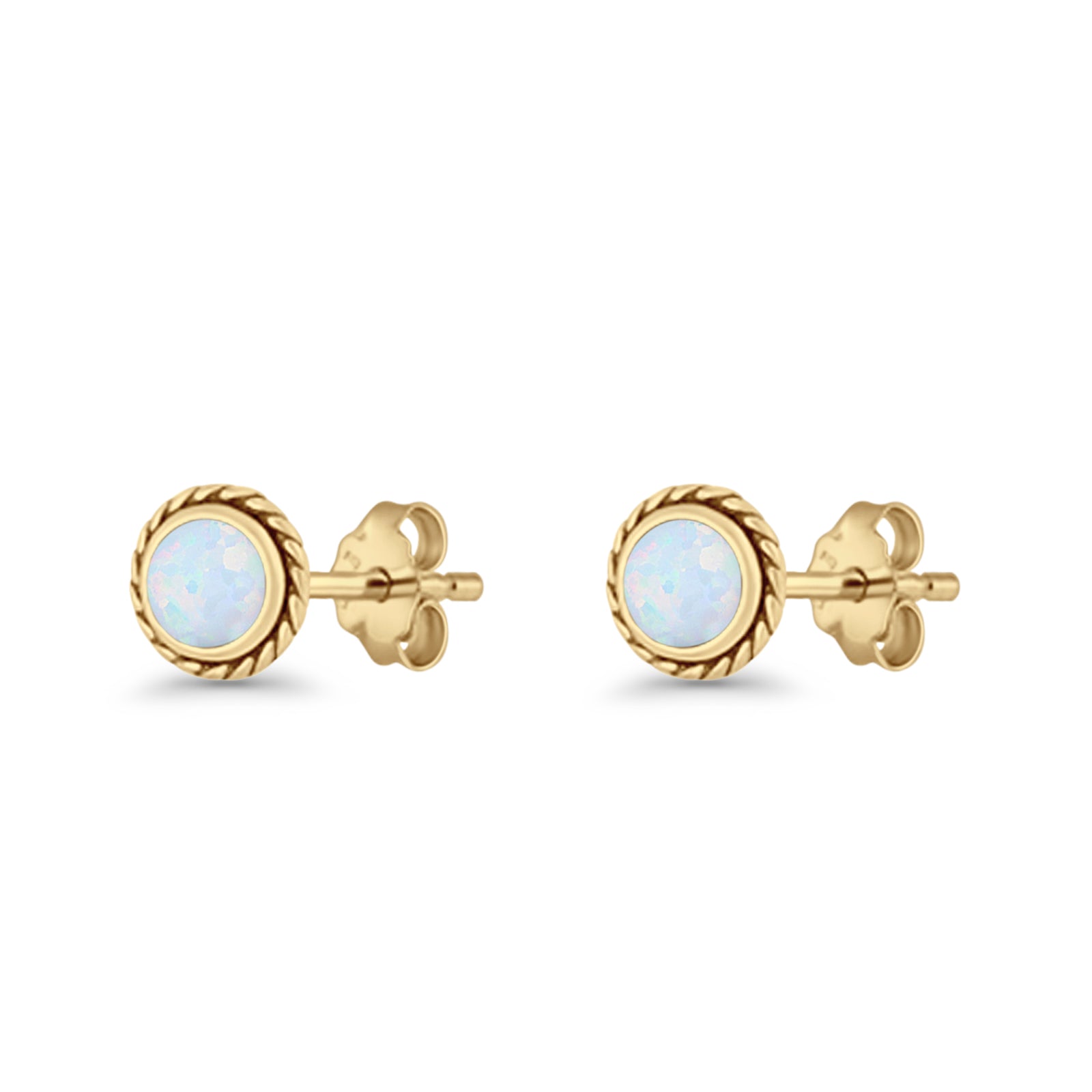 Round Twisted Rope Stud Earring Lab Created Opal 925 Sterling Silver