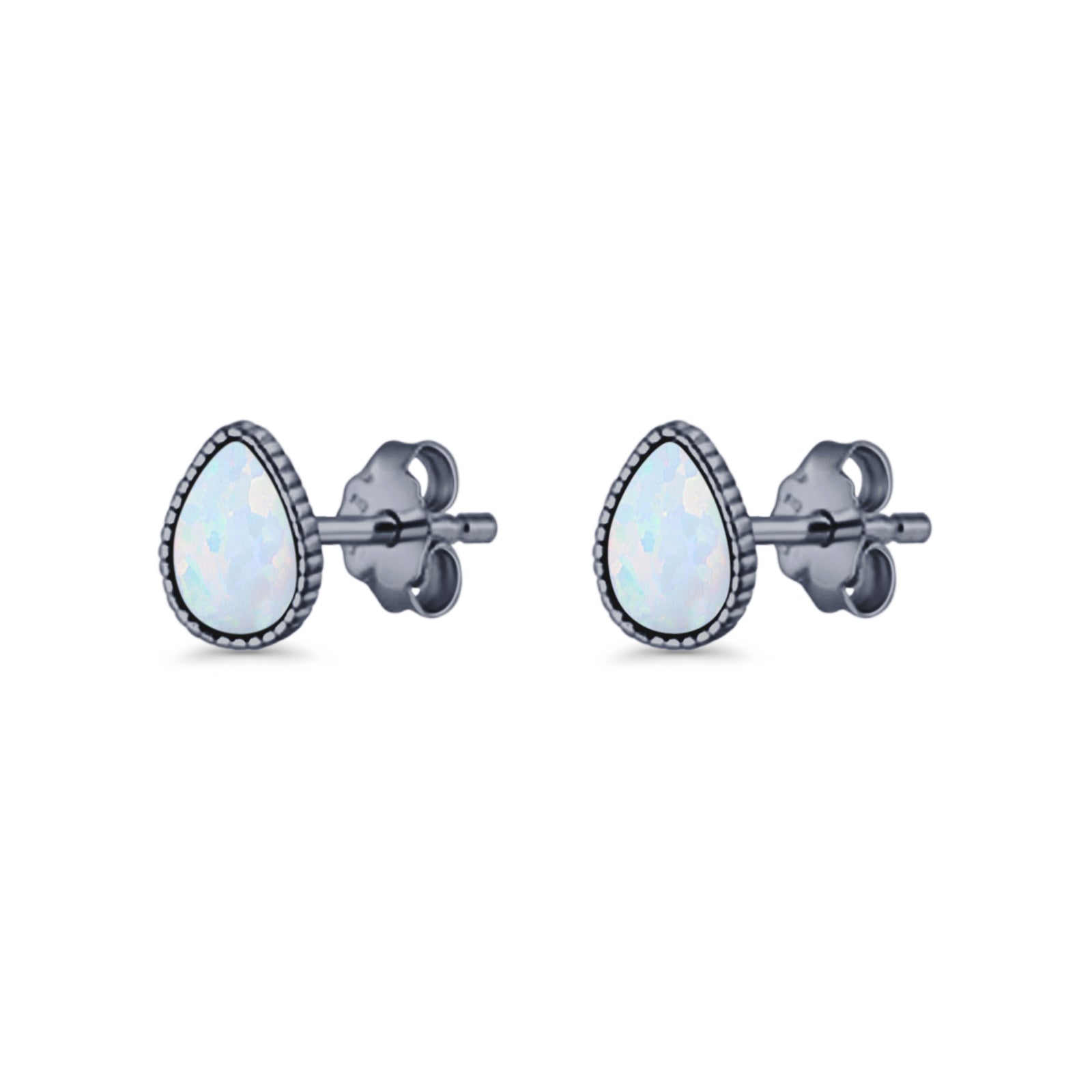 Pear Teardrop Stud Earring 7mm Lab Created Opal 925 Sterling Silver