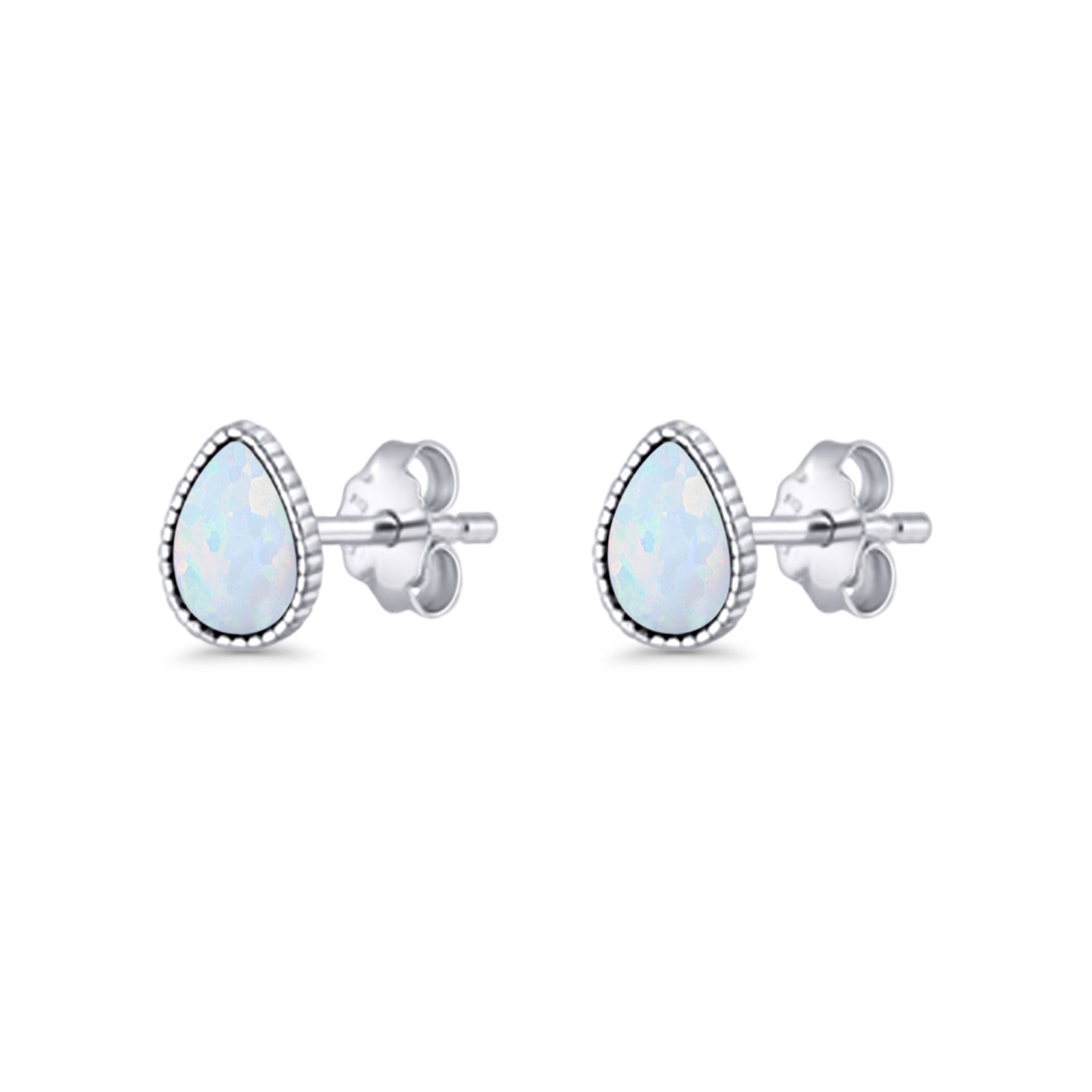 Pear Teardrop Stud Earring 7mm Lab Created Opal 925 Sterling Silver