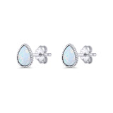 Pear Teardrop Stud Earring 7mm Lab Created Opal 925 Sterling Silver