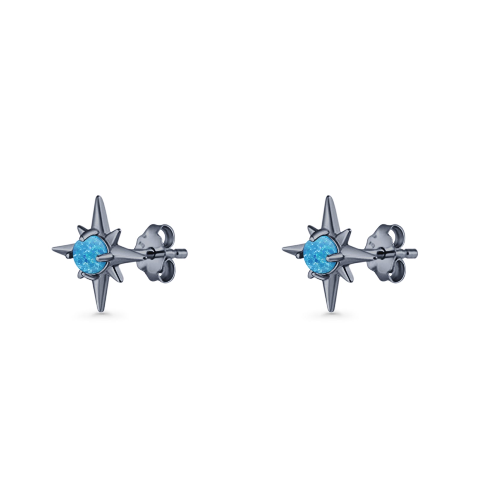 Minimalist 9.6mm Star Stud Earring Lab Created Opal 925 Sterling Silver