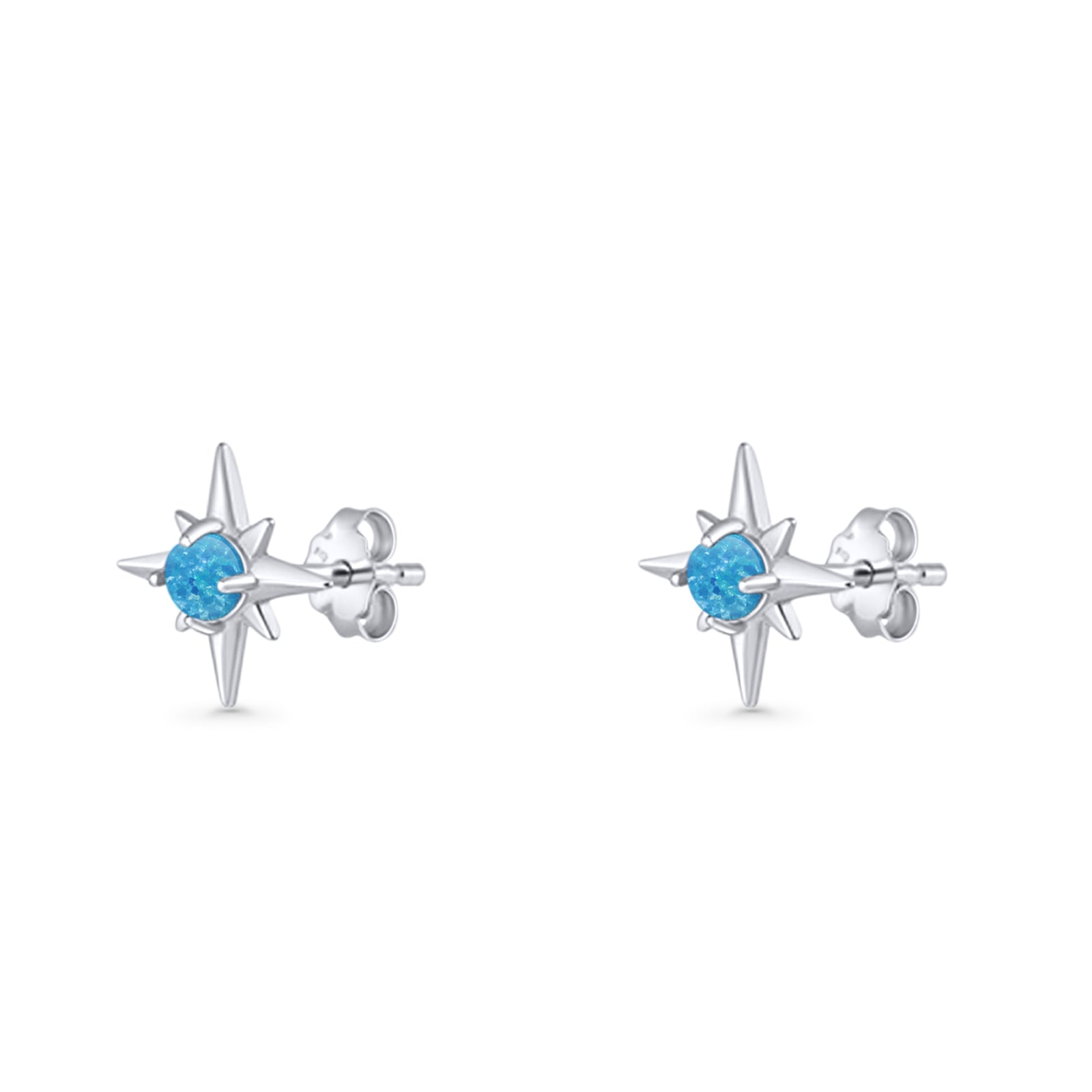 Minimalist 9.6mm Star Stud Earring Lab Created Opal 925 Sterling Silver