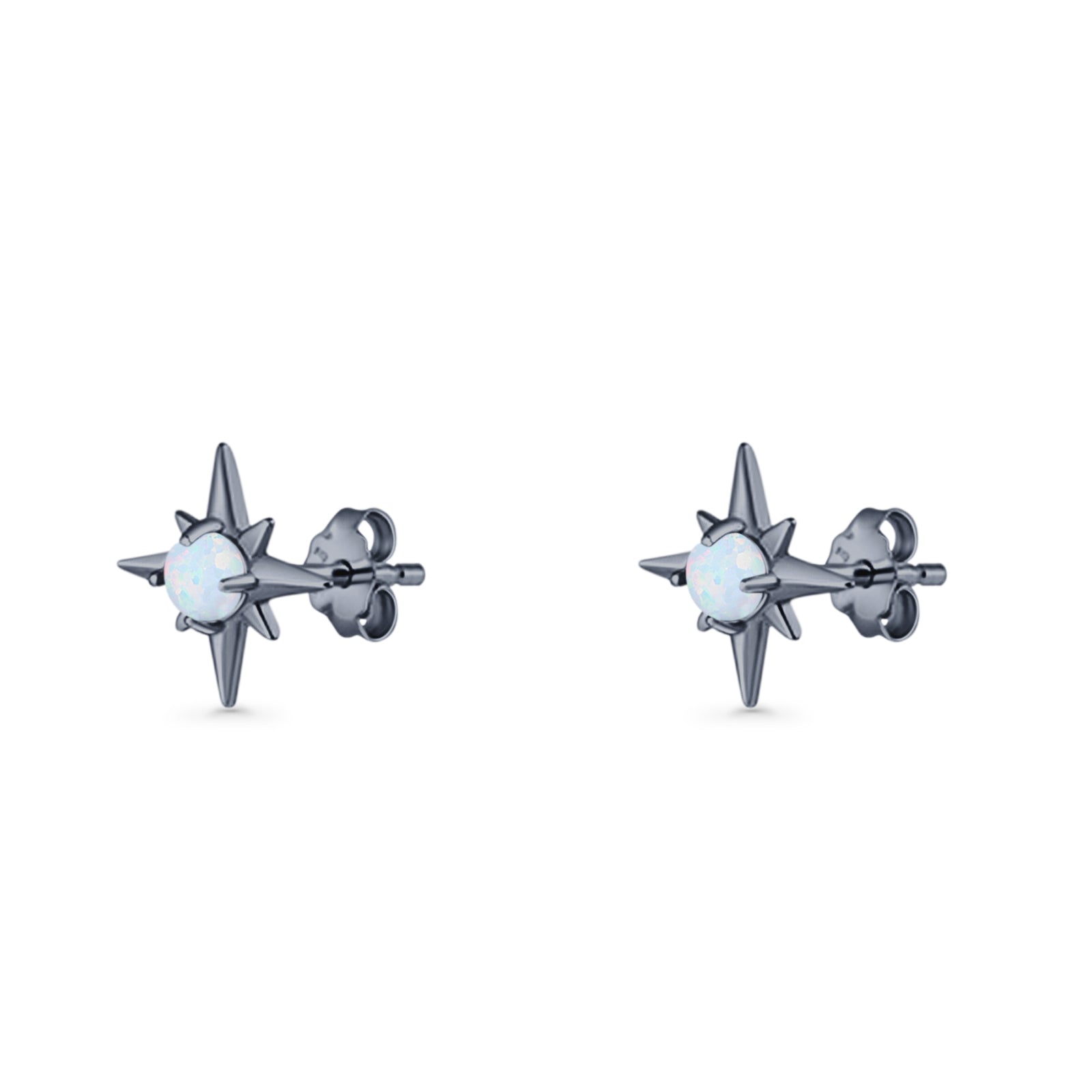 Minimalist 9.6mm Star Stud Earring Lab Created Opal 925 Sterling Silver