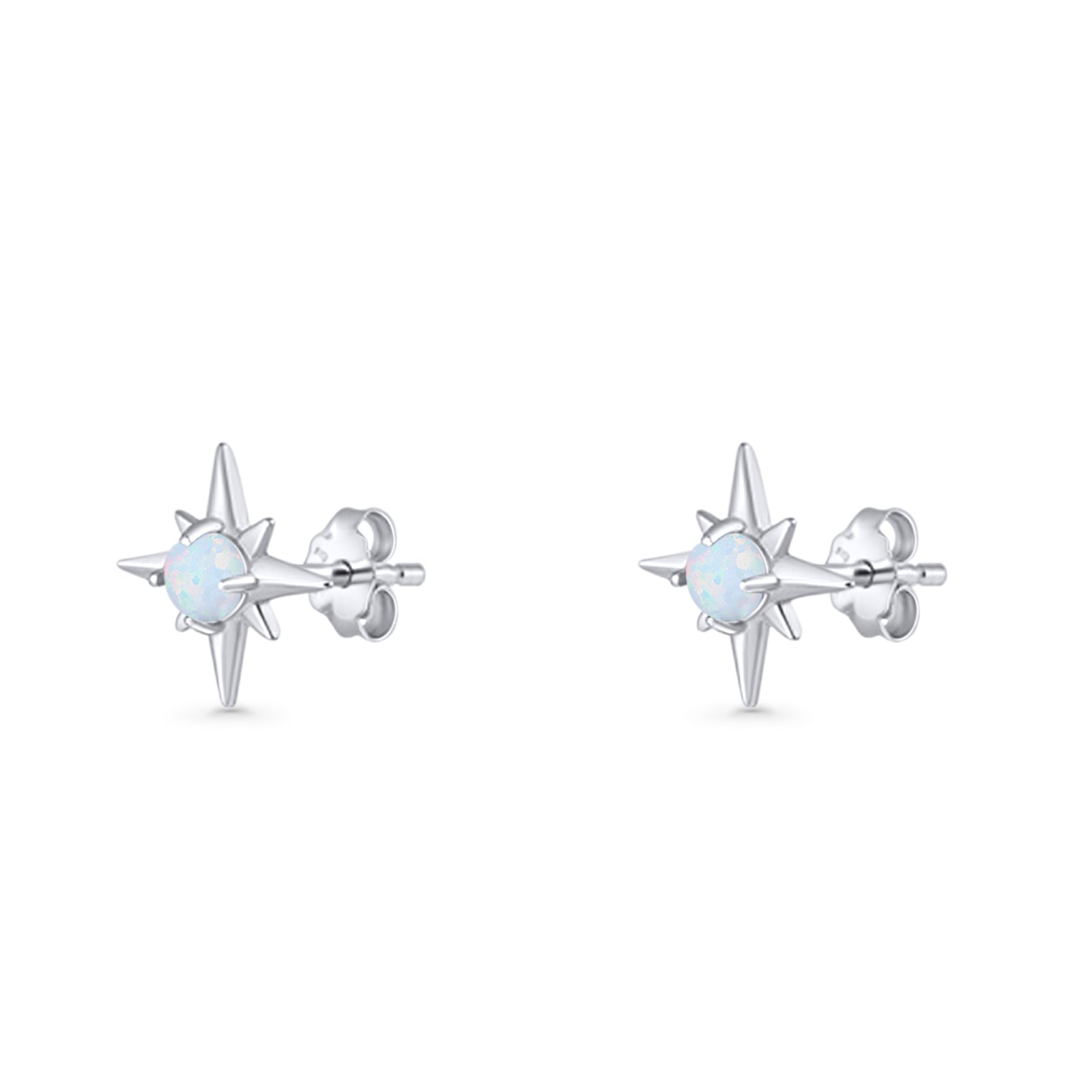 Minimalist 9.6mm Star Stud Earring Lab Created Opal 925 Sterling Silver