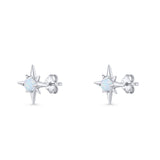 Minimalist 9.6mm Star Stud Earring Lab Created Opal 925 Sterling Silver