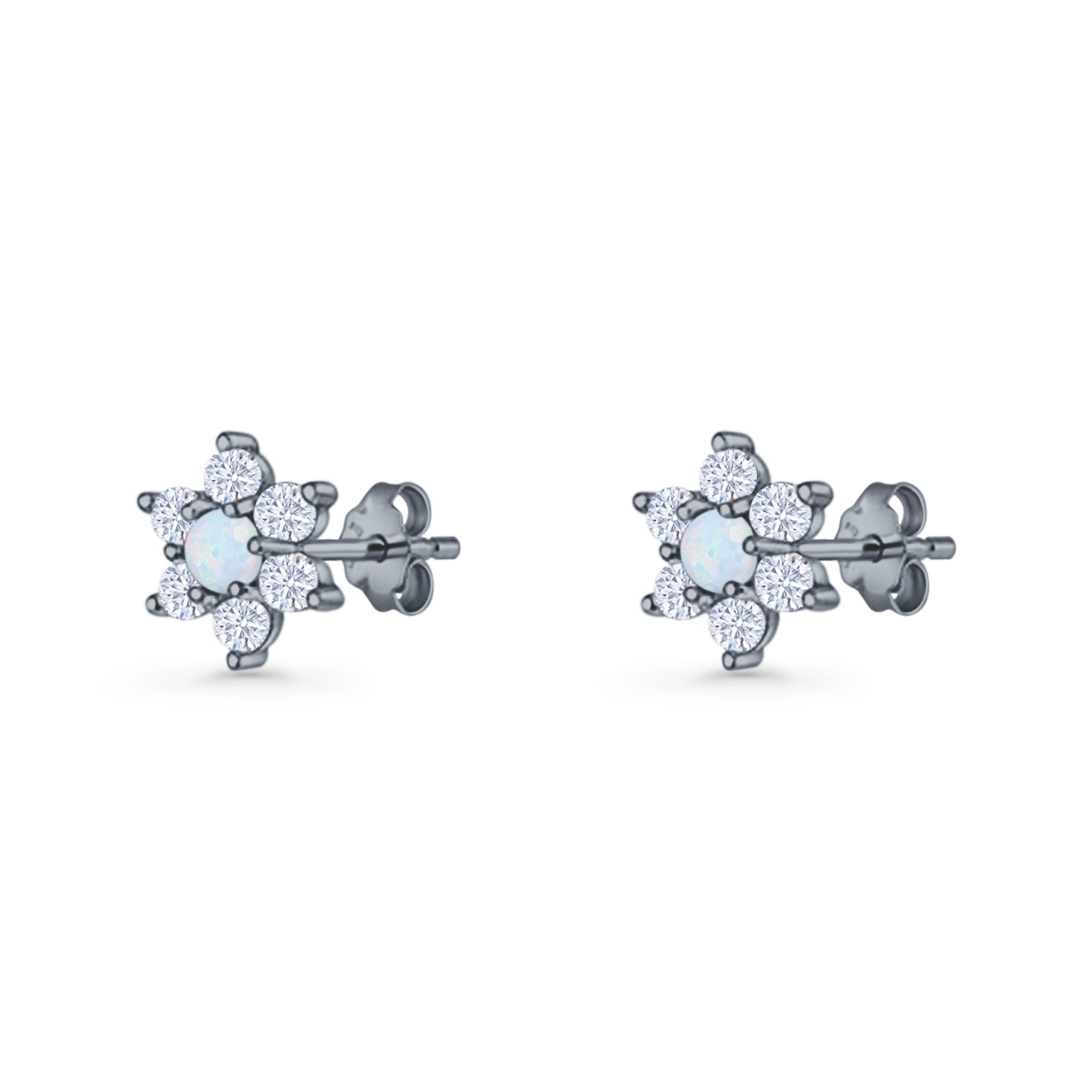 Round 8.7mm Lab Created Opal Floral Stud Earring 925 Sterling Silver
