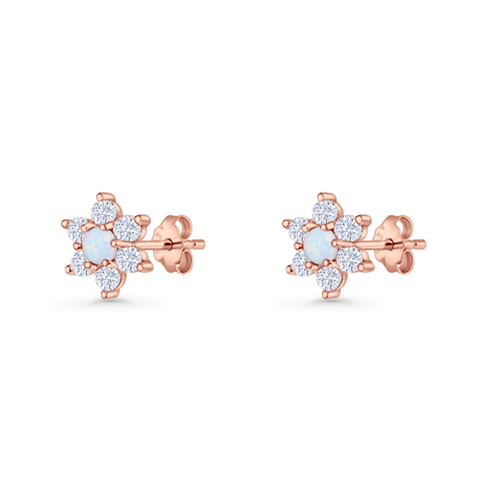 Round 8.7mm Lab Created Opal Floral Stud Earring 925 Sterling Silver