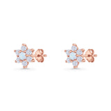 Round 8.7mm Lab Created Opal Floral Stud Earring 925 Sterling Silver