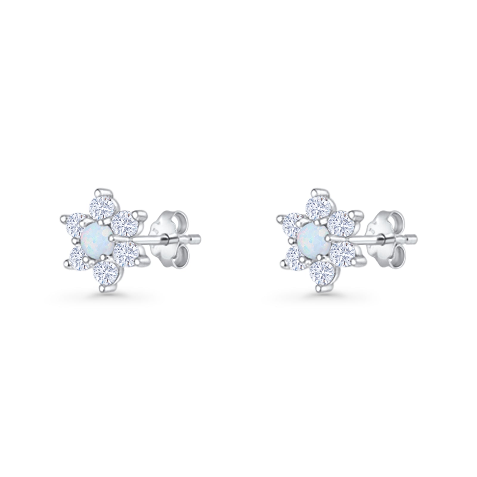 Round 8.7mm Lab Created Opal Floral Stud Earring 925 Sterling Silver