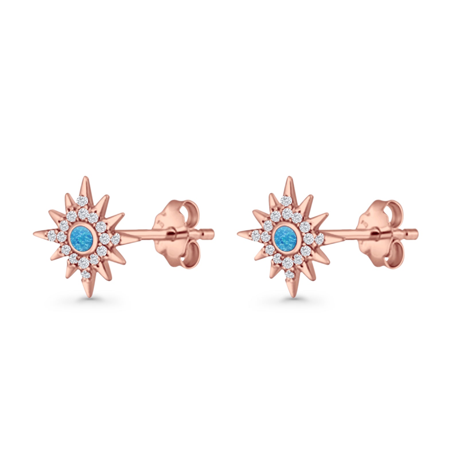 Starburst Stud Earring 10.7mm Lab Created Opal & Cubic Zirconia 925 Sterling Silver
