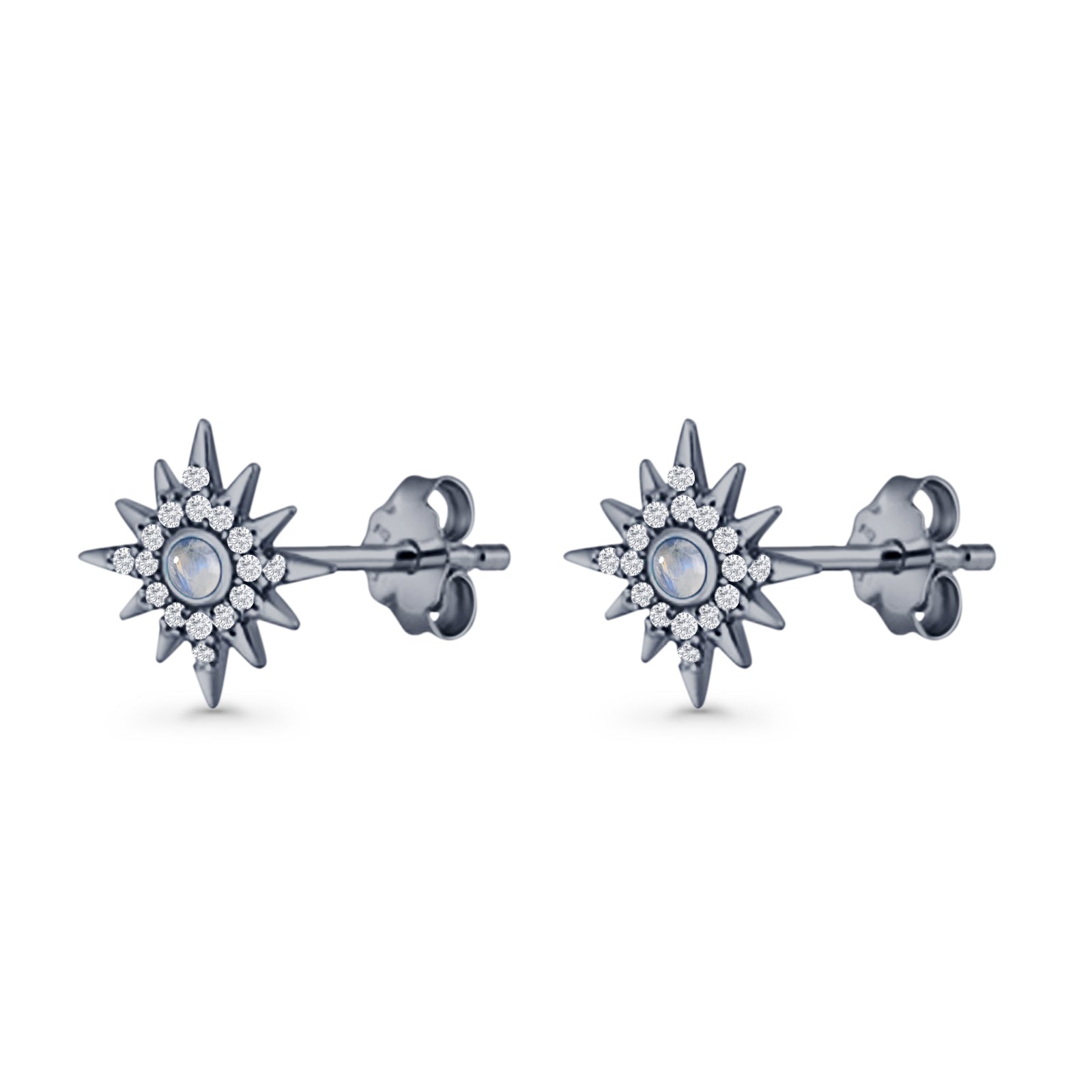 Starburst Stud Earring 10.7mm Lab Created Opal & Cubic Zirconia 925 Sterling Silver