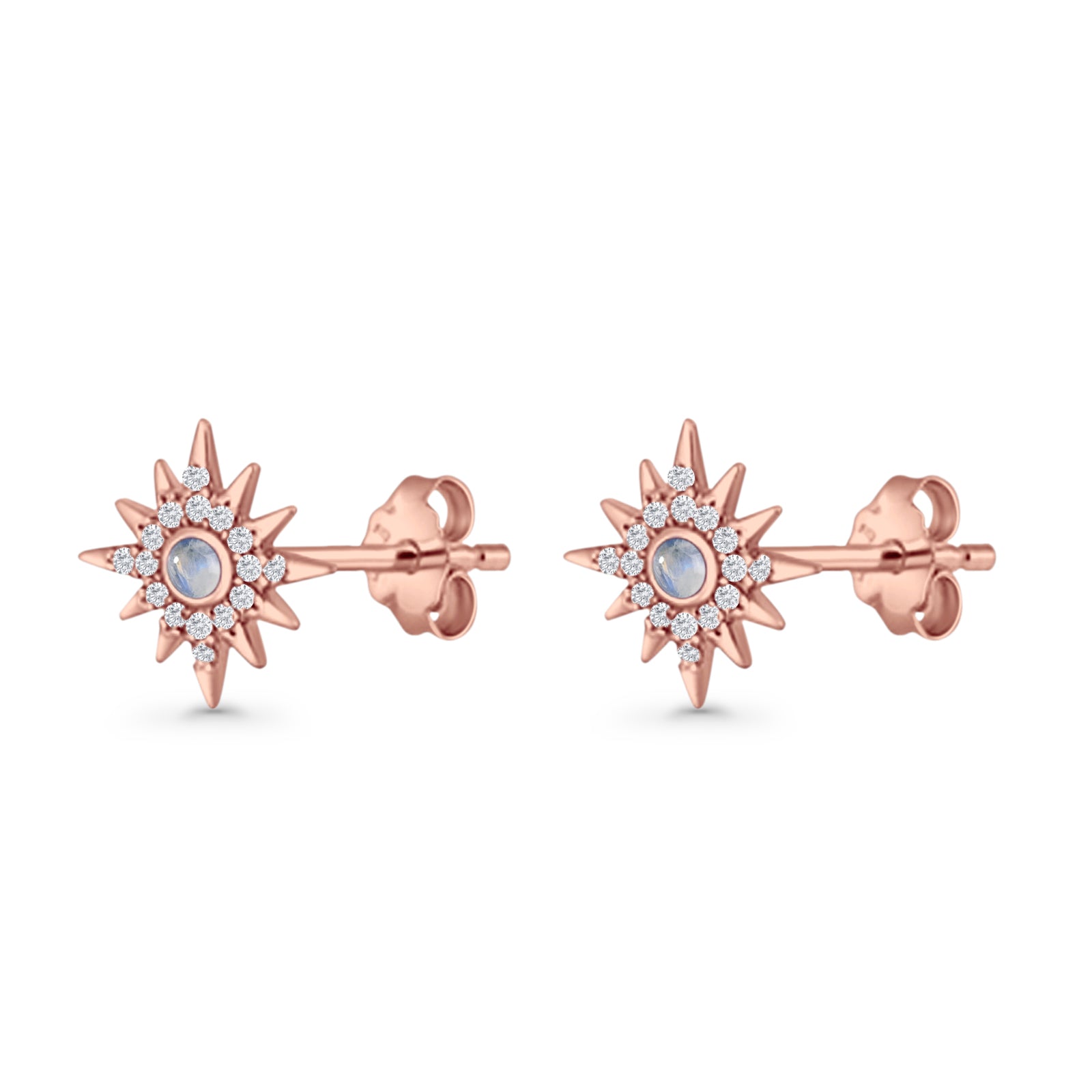 Starburst Stud Earring 10.7mm Lab Created Opal & Cubic Zirconia 925 Sterling Silver