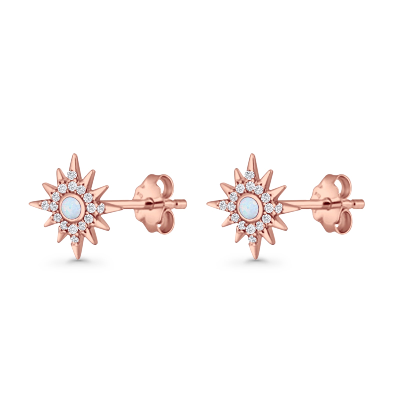 Starburst Stud Earring 10.7mm Lab Created Opal & Cubic Zirconia 925 Sterling Silver