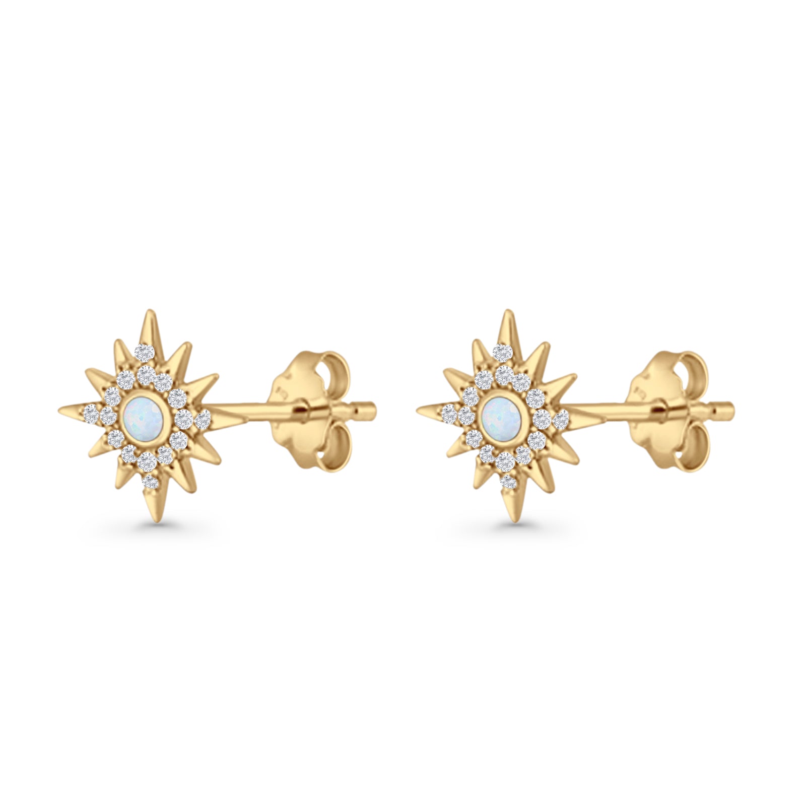 Starburst Stud Earring 10.7mm Lab Created Opal & Cubic Zirconia 925 Sterling Silver