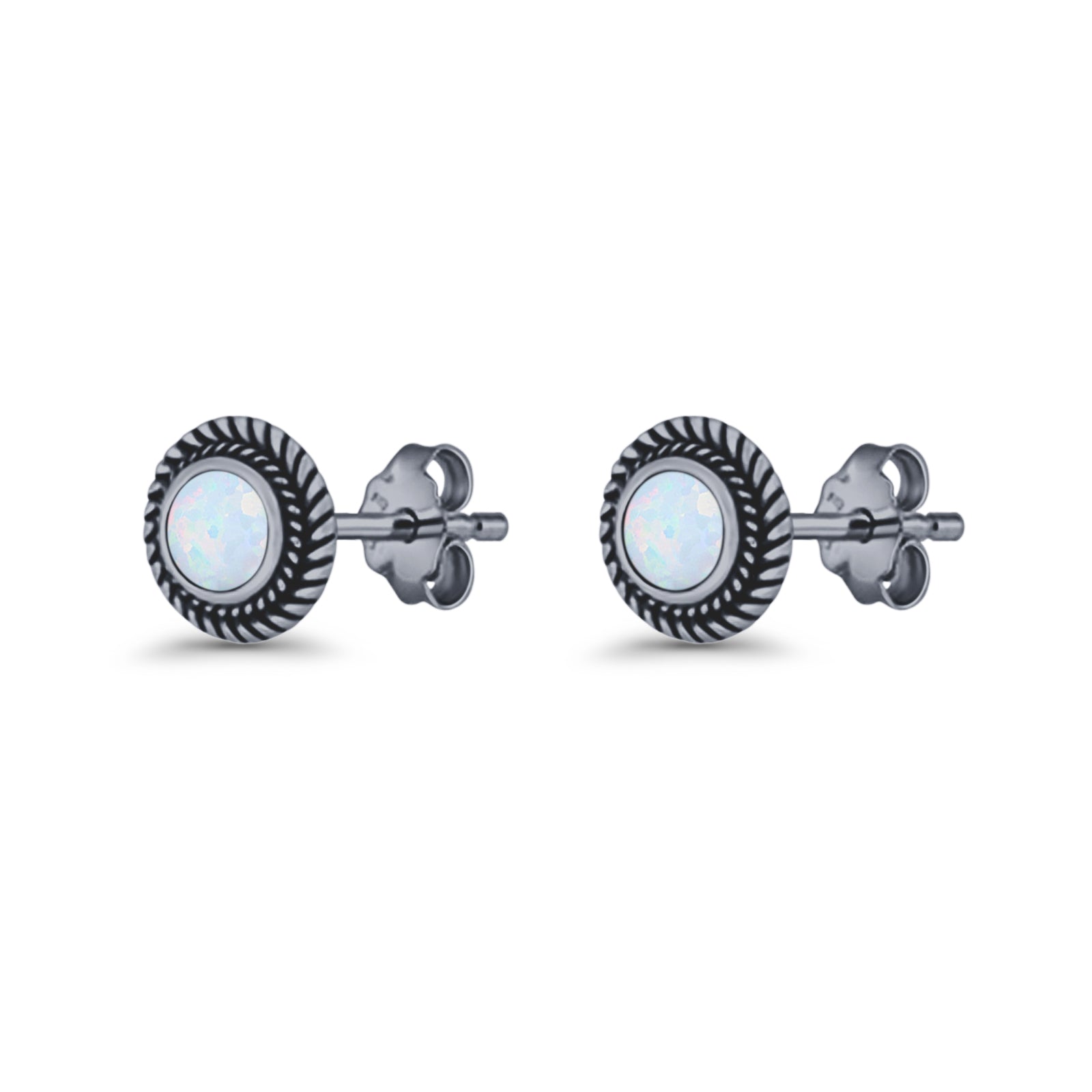 Round 8mm Lab Created Opal Twisted Rope Stud Earring 925 Sterling Silver