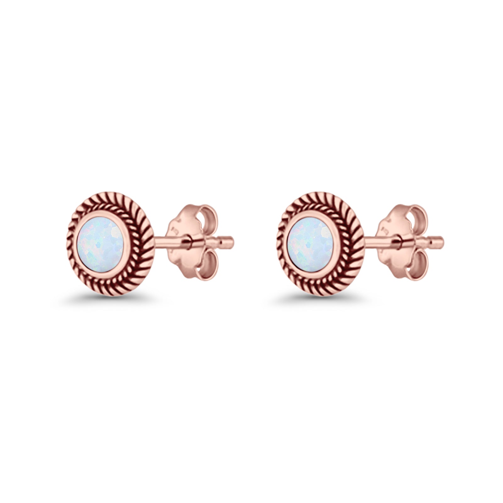 Round 8mm Lab Created Opal Twisted Rope Stud Earring 925 Sterling Silver