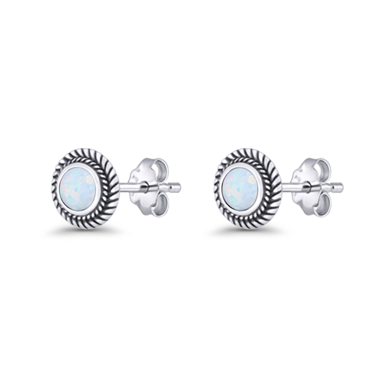 Round 8mm Lab Created Opal Twisted Rope Stud Earring 925 Sterling Silver
