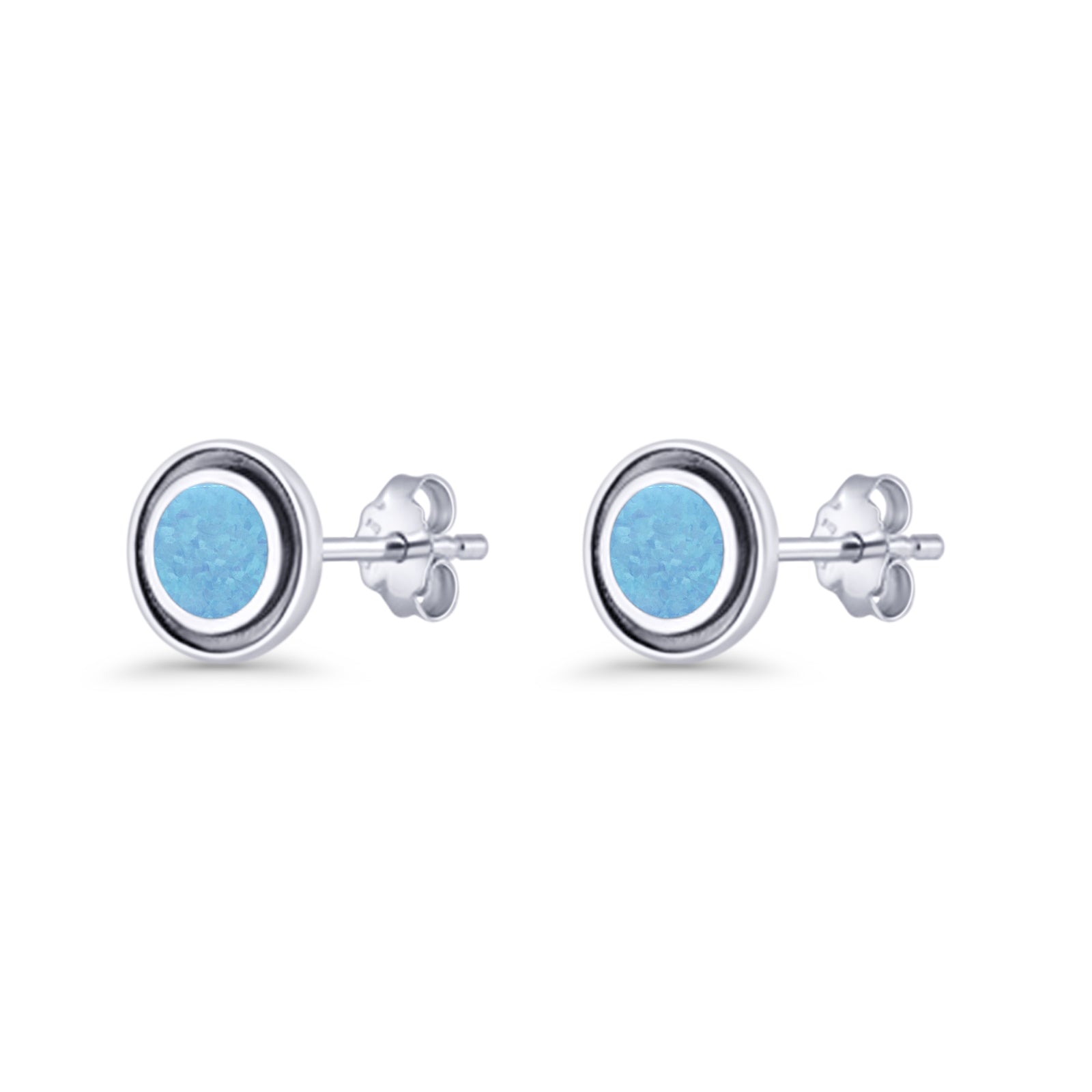 Minimalist 6.8mm Lab Created Opal Bali Stud Earring  925 Sterling Silver