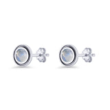 Minimalist 6.8mm Lab Created Opal Bali Stud Earring  925 Sterling Silver