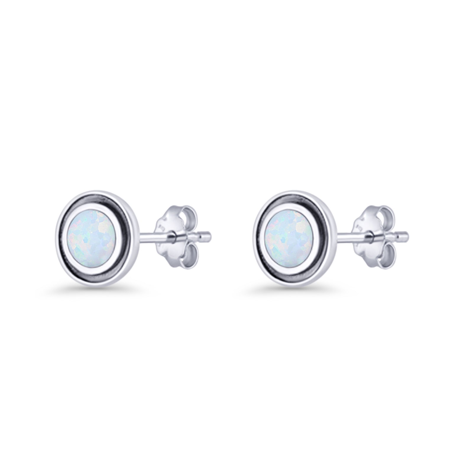 Minimalist 6.8mm Lab Created Opal Bali Stud Earring  925 Sterling Silver