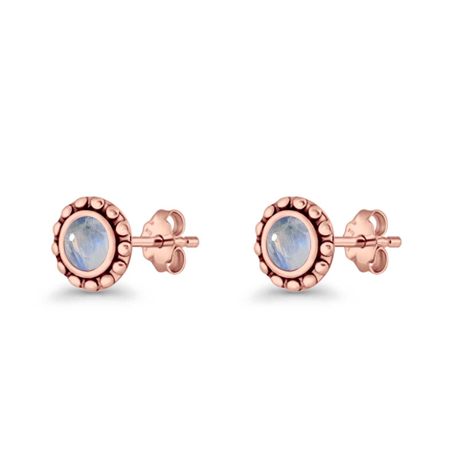 Round Beaded 7.2mm Lab Created Opal Stud Earring Oxidized 925 Sterling Silver