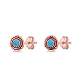 Floral Boho Stud Earring 7.4mm Oxidized Lab Created Opal 925 Sterling Silver
