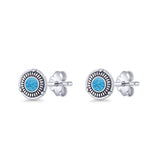 Floral Boho Stud Earring 7.4mm Oxidized Lab Created Opal 925 Sterling Silver