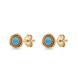 Floral Boho Stud Earring 7.4mm Oxidized Lab Created Opal 925 Sterling Silver