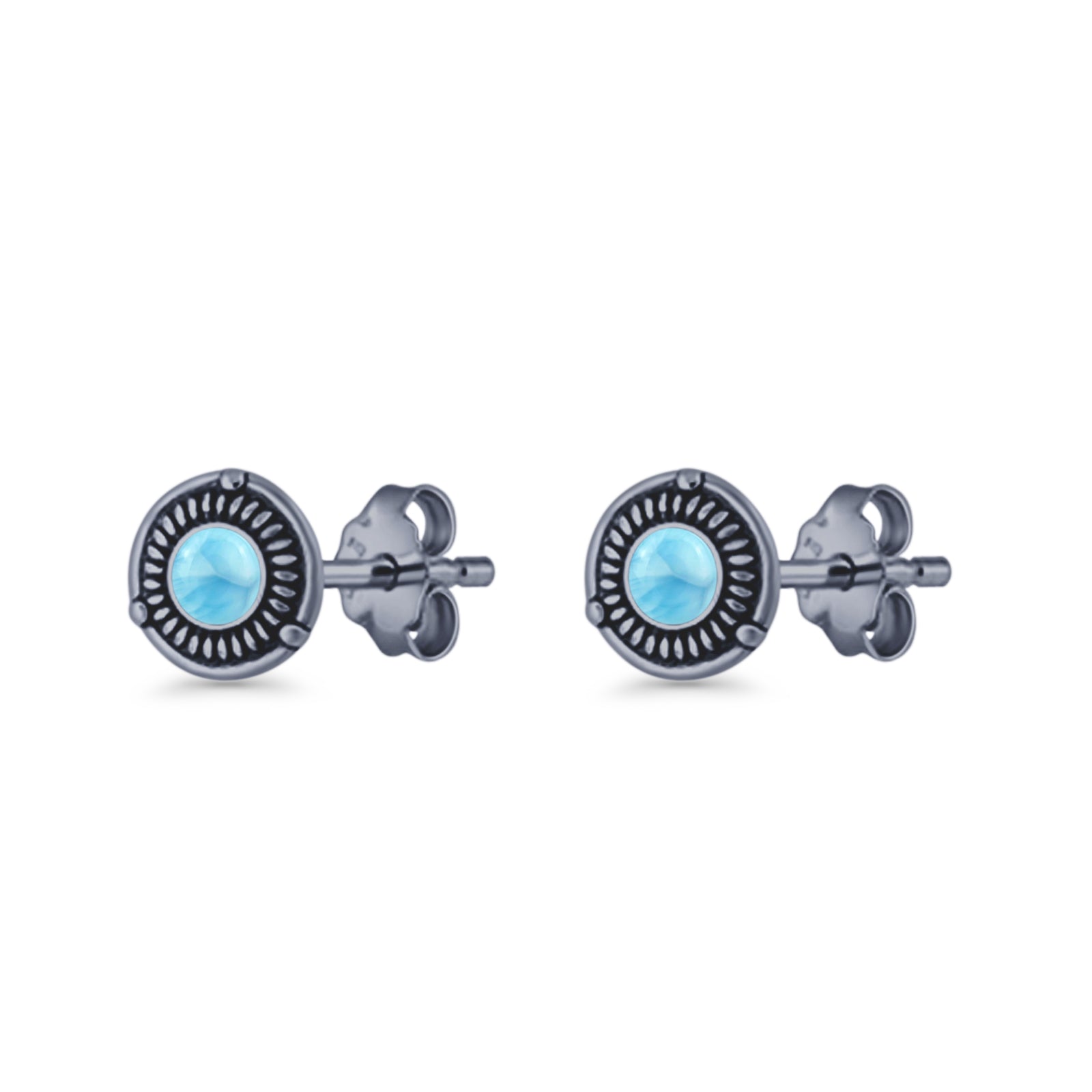 Floral Boho Stud Earring 7.4mm Oxidized Lab Created Opal 925 Sterling Silver