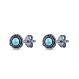 Floral Boho Stud Earring 7.4mm Oxidized Lab Created Opal 925 Sterling Silver