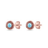 Floral Boho Stud Earring 7.4mm Oxidized Lab Created Opal 925 Sterling Silver