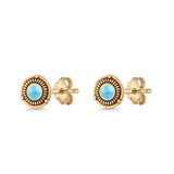 Floral Boho Stud Earring 7.4mm Oxidized Lab Created Opal 925 Sterling Silver
