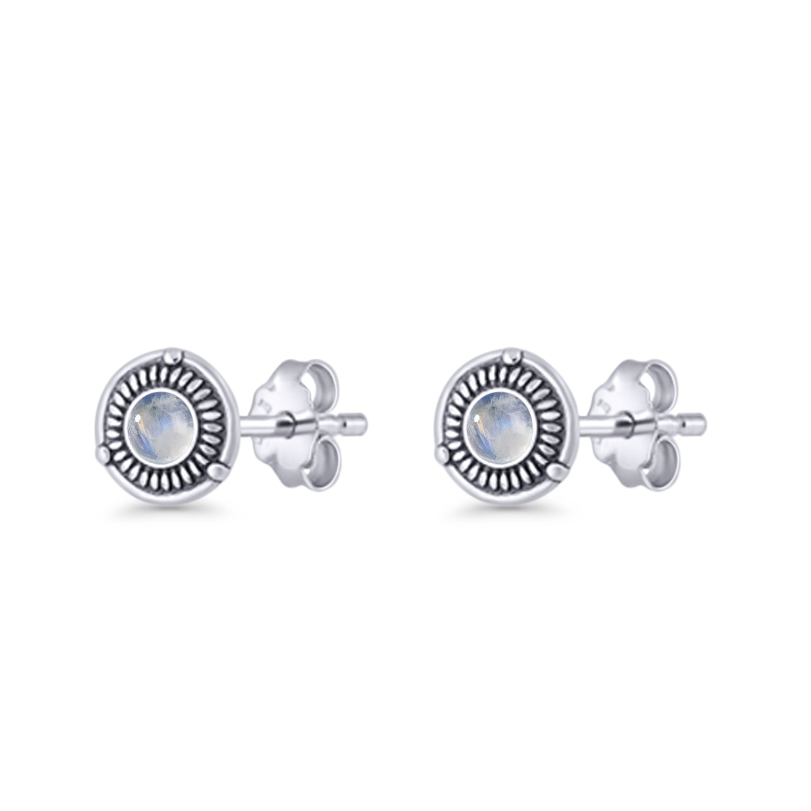Floral Boho Stud Earring 7.4mm Oxidized Lab Created Opal 925 Sterling Silver