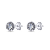 Floral Boho Stud Earring 7.4mm Oxidized Lab Created Opal 925 Sterling Silver
